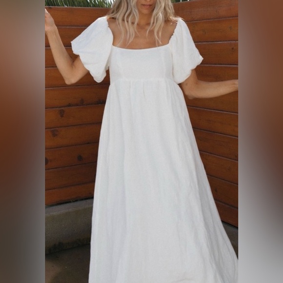 NWT- A.REN Candace 100% Linen Off-White Maxi Dress Size Medium - Picture 13 of 14